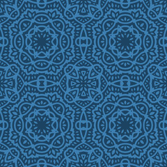 Fototapeta premium Art with blue tribal floral tile pattern