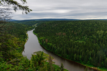 View of the Usva river from the Usva pillars. Perm Territory. Russia