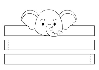 Printable elephant paper crown. Diy cut party ribbon template for birthday, Christmas, baby shower. Fun accessory for entertainment. Print, color, cut and glue. Vector stock illustration