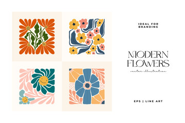 Floral abstract elements. Botanical composition. Modern trendy Matisse minimal style. Floral poster, invite. Vector arrangements for greeting card or invitation design