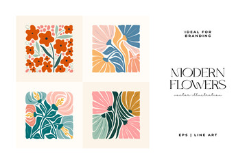 Fototapeta na wymiar Floral abstract elements. Botanical composition. Modern trendy Matisse minimal style. Floral poster, invite. Vector arrangements for greeting card or invitation design