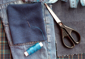 sewing tools on a fabric