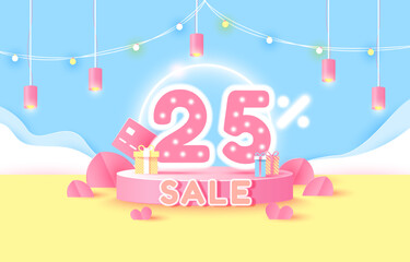 Podium for placing products. discount 25% off.