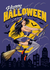 Halloween Poster Template with Sexy Witch