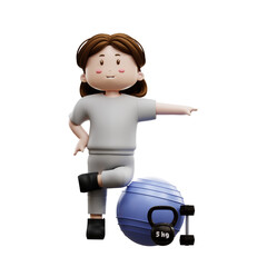 3d rendering woman workout with yoga ball

