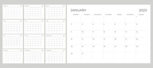 2023 simple Calendar Printable start from monday