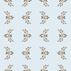 Halloween seamless pattern with flying bat silhouettes on a beige background