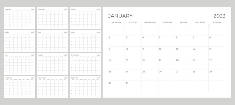 2023 Simple Calendar Printable Start From Monday