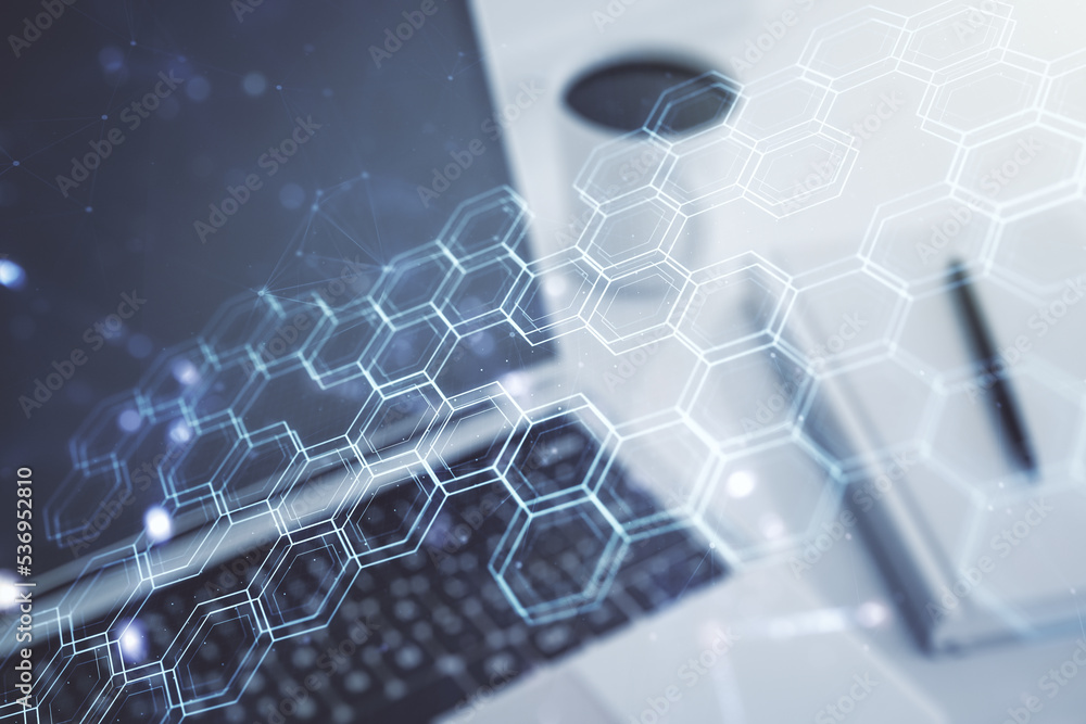 Aufkleber creative abstract wireless technology hologram with hexagon on modern computer background, artificia