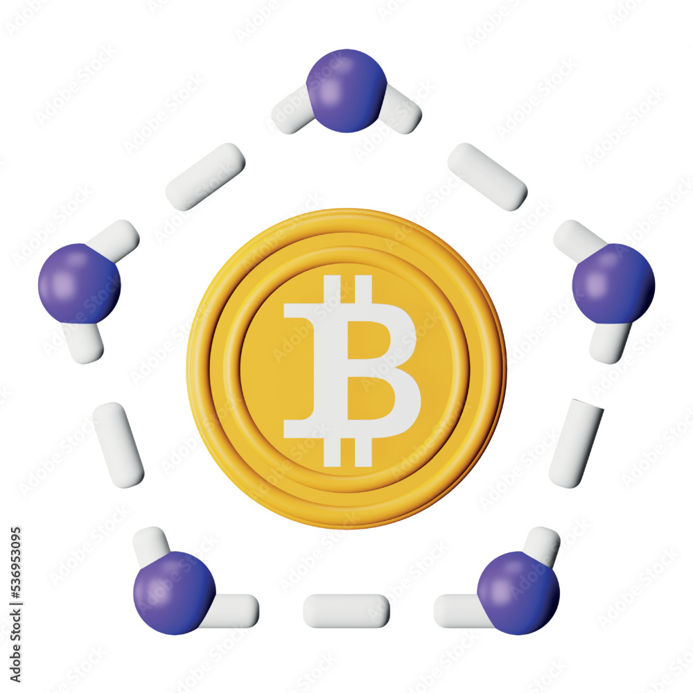 Poster bitcoin blockchain 3d rendering isometric icon.