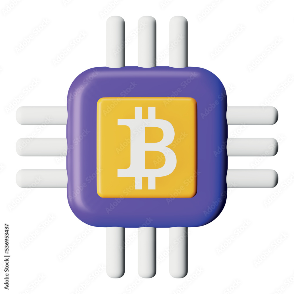 Aufkleber bitcoin cpu mining 3d rendering isometric icon.