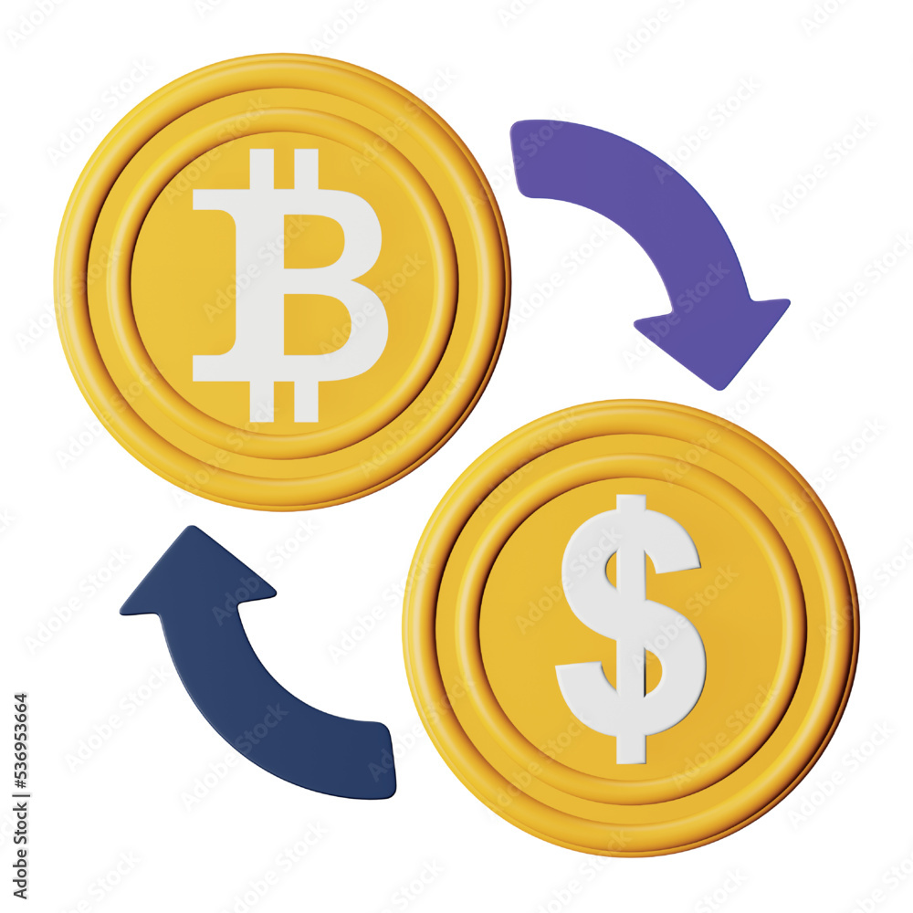 Poster bitcoin exchange 3d rendering isometric icon.