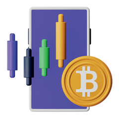 Bitcoin graph 3d rendering isometric icon.