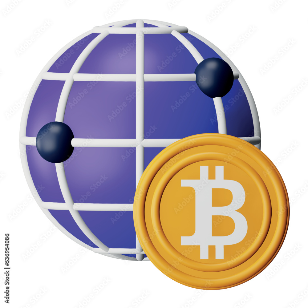 Poster bitcoin network 3d rendering isometric icon.