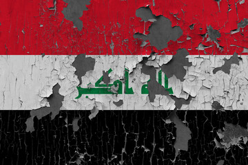 3D Flag of Iraq on an old stone wall background.