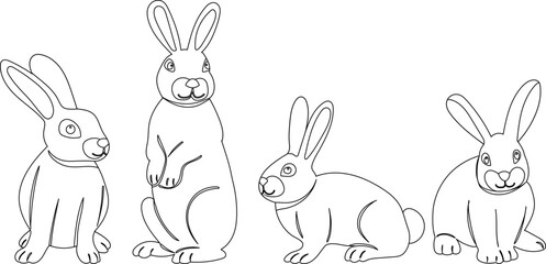 rabbit, hare set sketch ,outline icon isolated vector