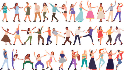 big set of dancing people on white background, isolated vector