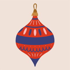 Christmas tree decorations. Decorative toy in retro style. Traditional accessory for the celebration of New Year and Christmas on a white background.