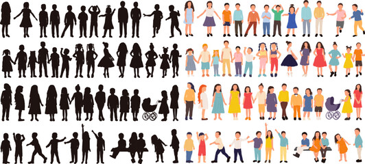 set of children on white background, isolated vector