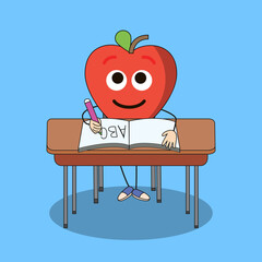 Art illustration Doodle Kawaii Fruits Symbol Character Apple Mascot Activity of write the book