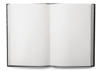 Open blank notebook on a white background