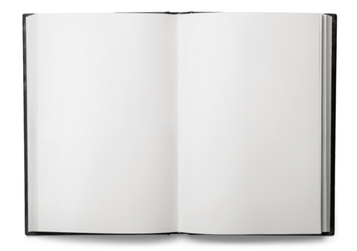Open blank notebook on a white background