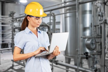 Young engineer on factory, checking up process
