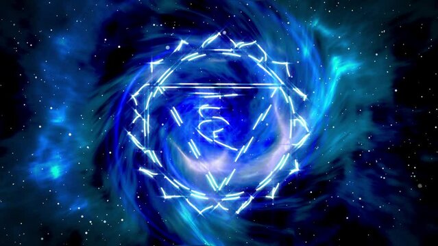 Throat hakra symbol on abstract galaxy background