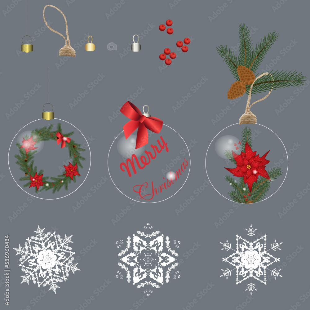 Wall mural vector set of christmas balls and other symbols on a white background