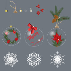 Vector set of Christmas balls and other symbols on a white background