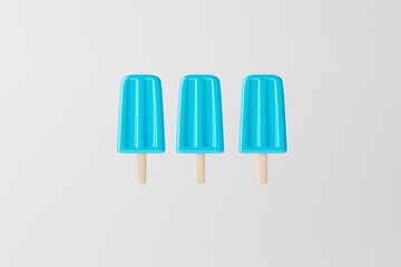 Blue ice lolly on an white background. Concept of summer, vacation. Cooling down on warm days. 3d rendering, 3d illustration.