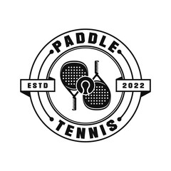 Paddle Tennis emblem logo, paddle racket and ball logo icon isolated on white background.