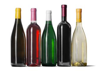 Wine bottles in row isolated on white background