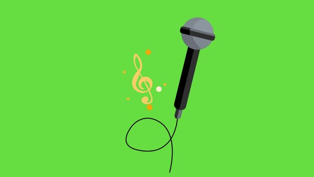 4k video of cartoon microphone and notes over green ghromakey background.