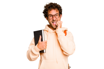 Young caucasian student man isolated biting fingernails, nervous and very anxious.