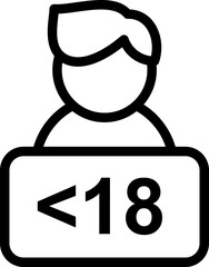 People under eighteen vector black isolated symbol icon. Age 18 adult content prohibited for children sign design