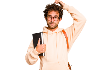 Young caucasian student man isolated being shocked, she has remembered important meeting.