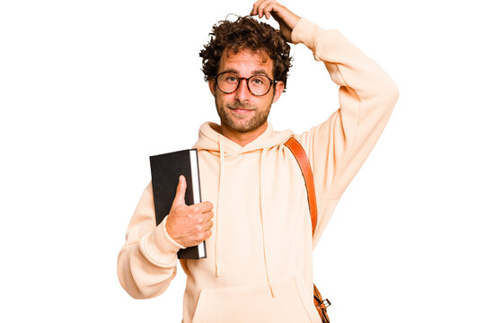 Young caucasian student man isolated being shocked, she has remembered important meeting.
