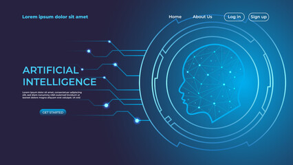 Obraz premium Artificial Intelligence Landing Page Background. 