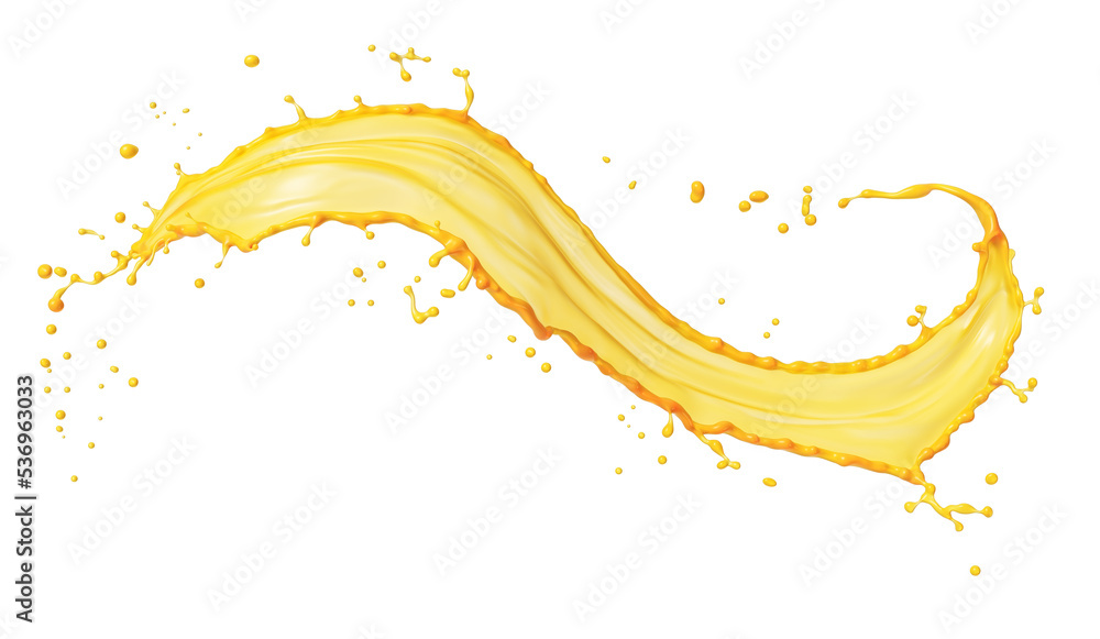 Aufkleber orange juice splash isolated on white background, 3d rendering include clipping path.