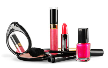 Cosmetic set with trendy colors isolated on white