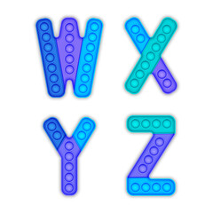 Children's blue pop it alphabet. A set of realistic antistress pop it toys in the form of an letters.