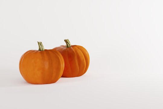 Pumpkins on a white background. Pumpkin buying and eating concept. 3D render, 3D illustration.