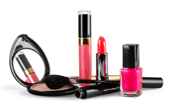 Cosmetic set with trendy colors isolated on white