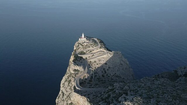 Cape Formentor road and lighthouse aerial view