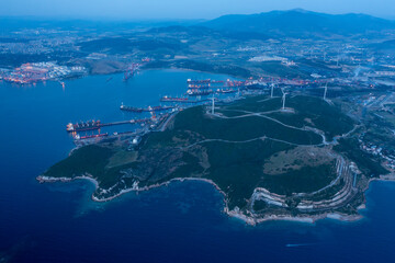 Aerial photography, industrial terminal of port to trade export import container business