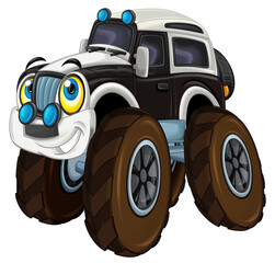 cartoon happy and funny off road police car looking like monster truck smiling vehicle illustration for children © honeyflavour