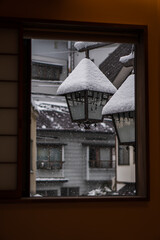 view from the window of a house in Nozawa Onsen, Japan in winter
