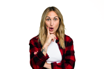 Young caucasian woman isolated on green chroma background having some great idea, concept of creativity.