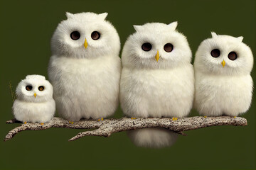 Midjourney render of fluffy white owls - Powered by Adobe